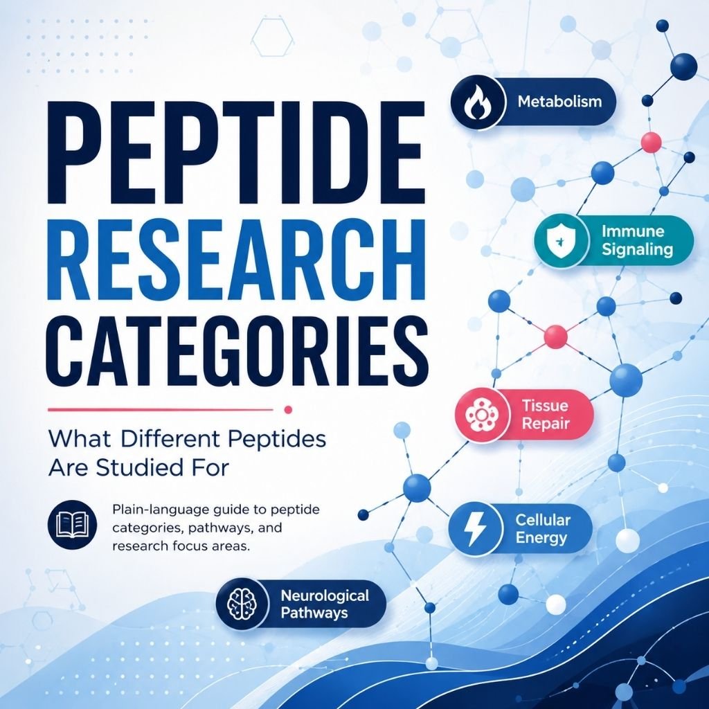 Peptide Research Categories infographic showing common areas of peptide research explained in everyday language